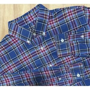 Vineyard Vines Whale Shirt Boys XL 20 Blue Plaid Flannel Long Sleeve Button Down